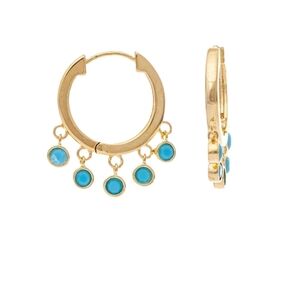 Gold Hoop Earrings with Turquoise Dangles - Women Jewelry